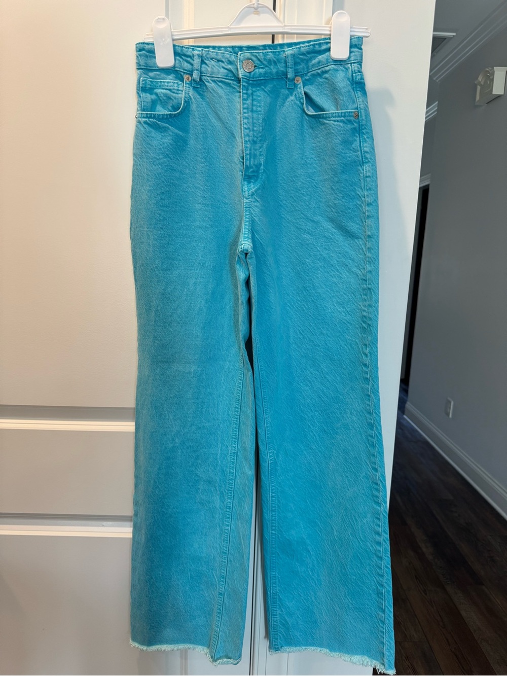 Zara High-Rise Wide-Leg Jeans in Bright Turquoise